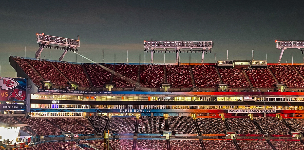 View of Raymond James Stadium in Tampa, FL.