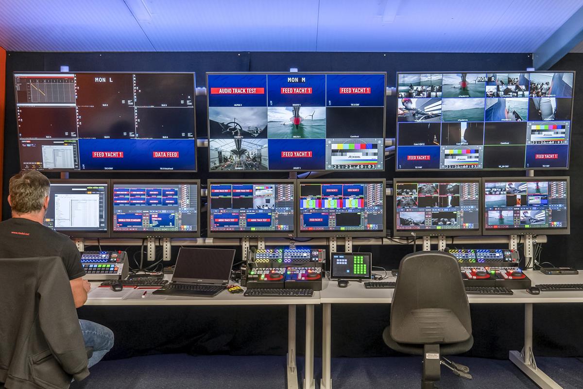 Inside the production at the America’s Cup International Broadcast Center.
