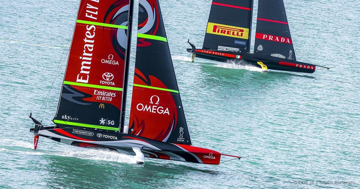 New Zealand’s Te Rehutai and Italy’s Luna Rossa are meeting in the America’s Cup final in Hauraki Gulf near Auckland.