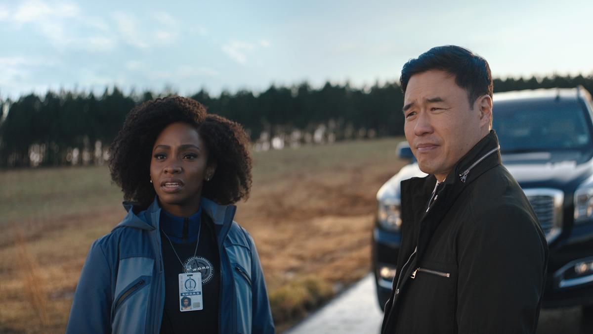 (L-R): Teyonah Parris as Monica Rambeau and Randall Park as Jimmy Woo in “WandaVision.” Cr: Marvel Studios