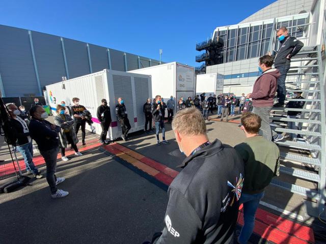 OB crew briefing in the TV Compound at The Ahoy Arena in Rotterdam. Cr: Sander Mulkerns