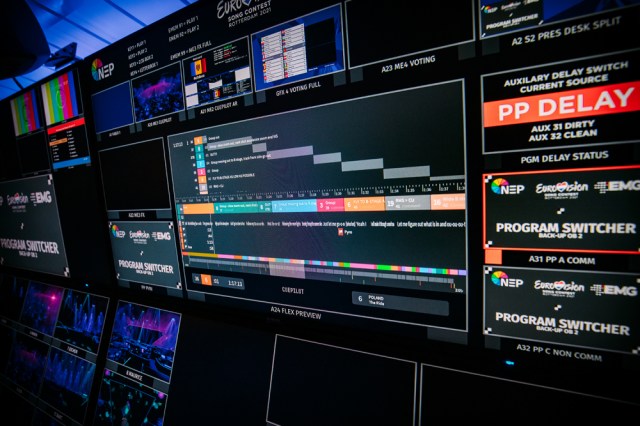View of CuePilot screen, part of the monitor wall in the TV Compound run by EMG and NEP for the Song Contest. Cr: NPO/NOS/AVROTROS, Nathan Reinds