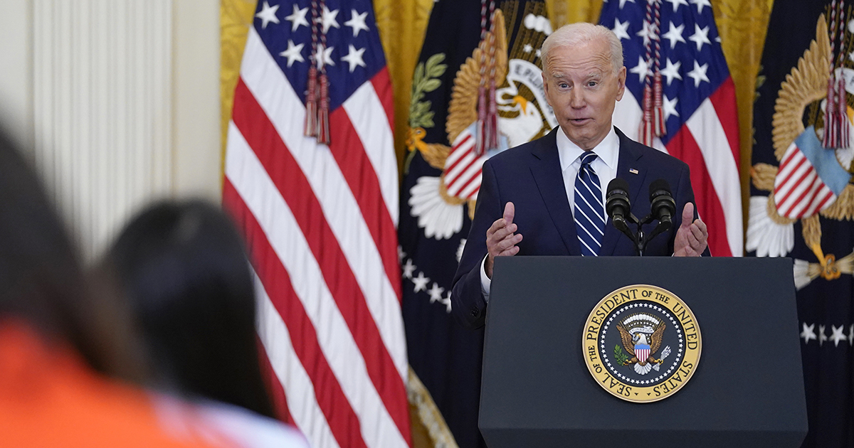 President Joe Biden speaks during a news conference in the East Room of the White House, Thursday, March 25, 2021, in Washington. (AP Photo/Evan Vucci)