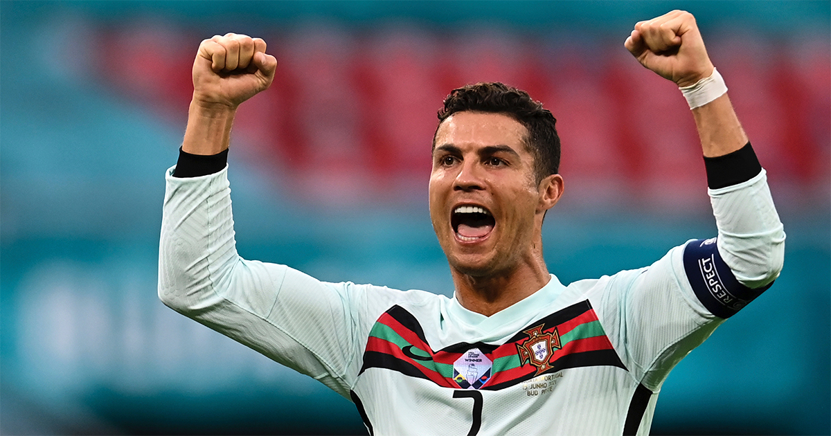 At UEFA's Euro 2020, Portugal's Cristiano Ronaldo celebrates. Photo by Robert Michael/picture-alliance/dpa/AP Images