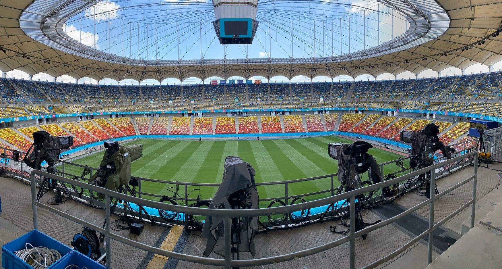 Euro Media Group gantry cameras at the ready for the opening Euro 2020 game in Bucharest