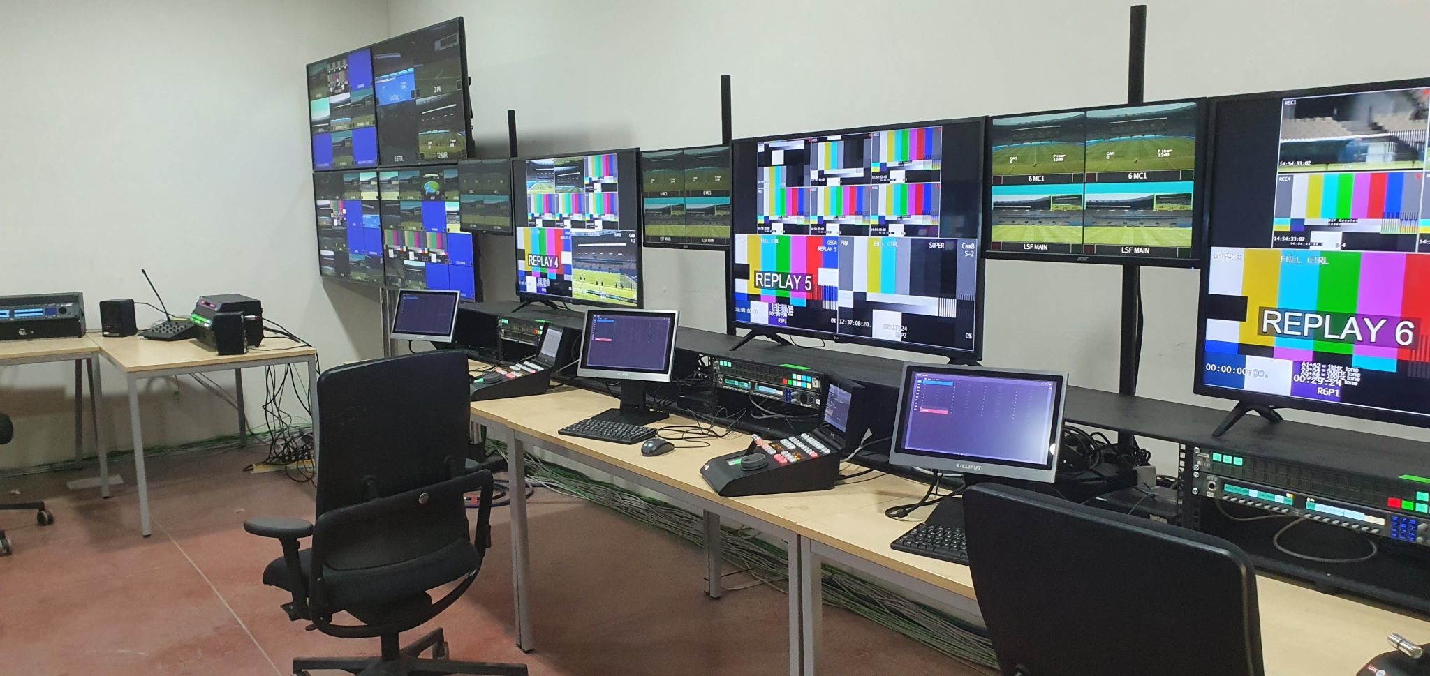 View of replay area at the International Broadcast Center, situated near Amsterdam in the Netherlands. 