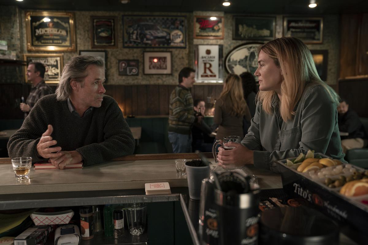 Guy Pearce and Kate Winslet in “Mare of Easttown.” Cr: HBO