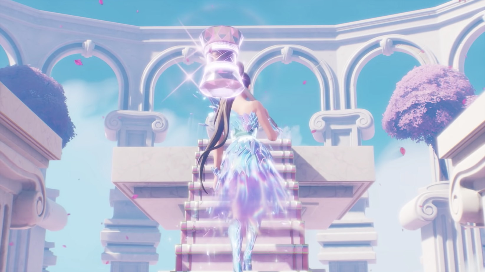 A screenshot from the psychedelic Ariana Grande live experience on “Fortnite.” Cr: Epic Games