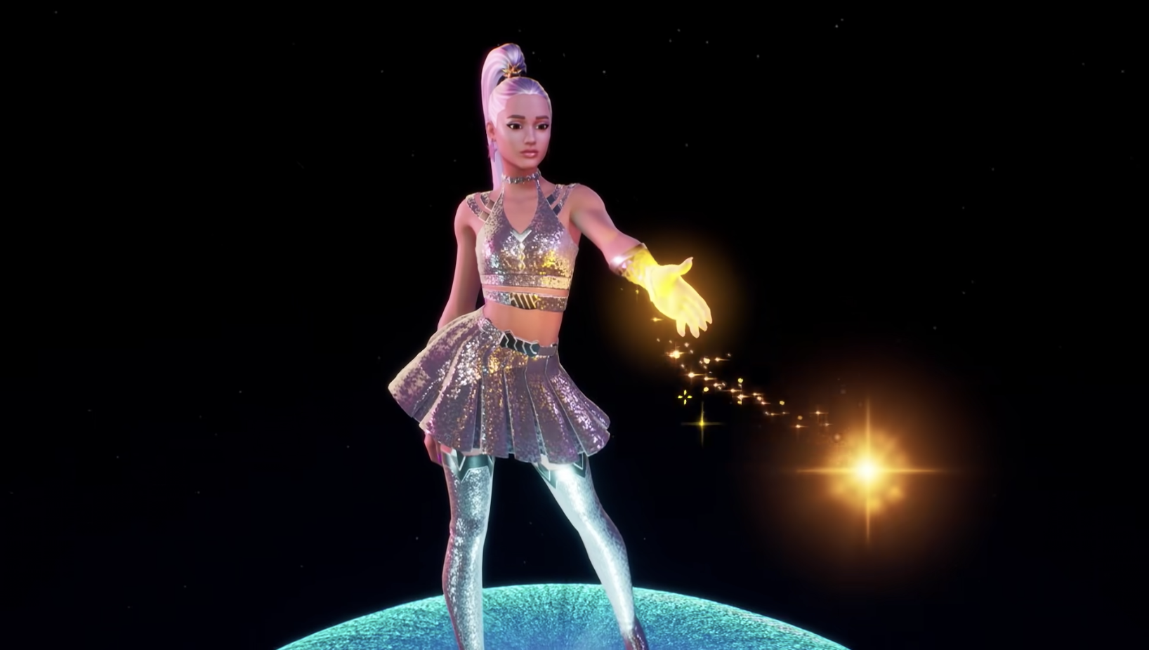 A screenshot from the psychedelic Ariana Grande live experience on “Fortnite.” Cr: Epic Games