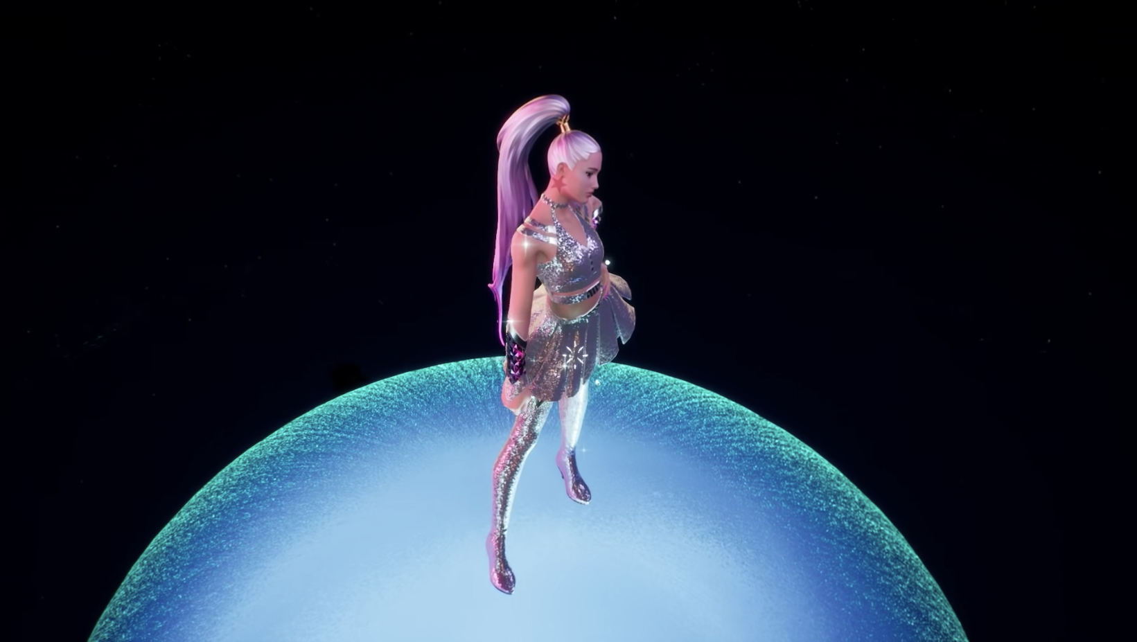 A screenshot from the psychedelic Ariana Grande live experience on “Fortnite.” Cr: Epic Games