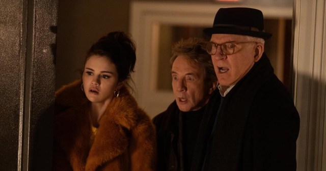 Selena Gomez as Mabel Mora, Martin Short as Oliver, and Steve Martin as Charles in Episode 1 of “Only Murders in the Building.” Cr: Hulu