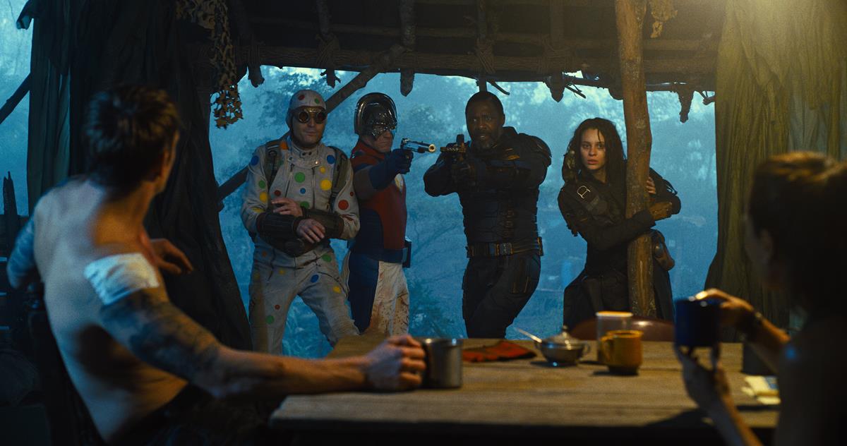 Oel Kinnaman as Colonel Rich Flag, David Dastmalchian as Polka-Dot Man, john cena as Peacemaker, Idris Elba as Bloodsport, Daniela Melchior as Ratcatcher 2 and Alice Braga as Sol Soria in director James Gunn’s “The Suicide Squad.” Cr: Warner Bros. Pictures/DC Comics