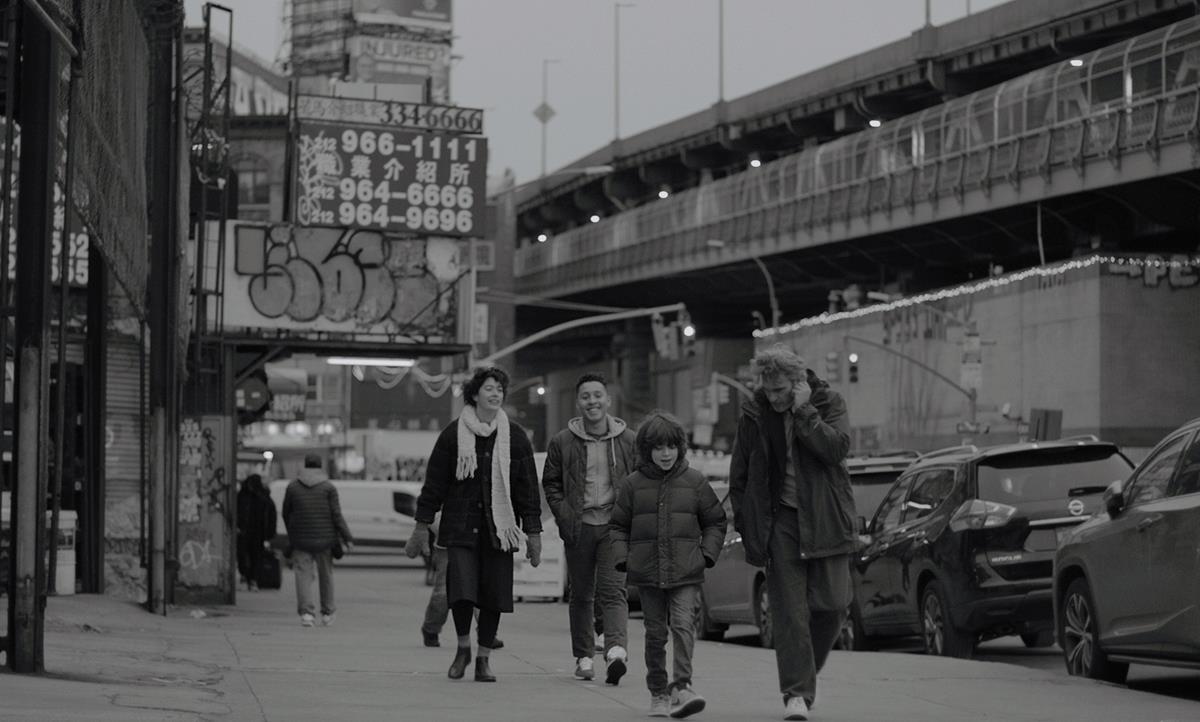 Molly Websteras Roxanne, Jaboukie Young-White as Fern, Woody Norman as Jesse, and Joaquin Phoenix as Johnny in director Mike Mills’ “C’mon C’mon.” Cr: A24