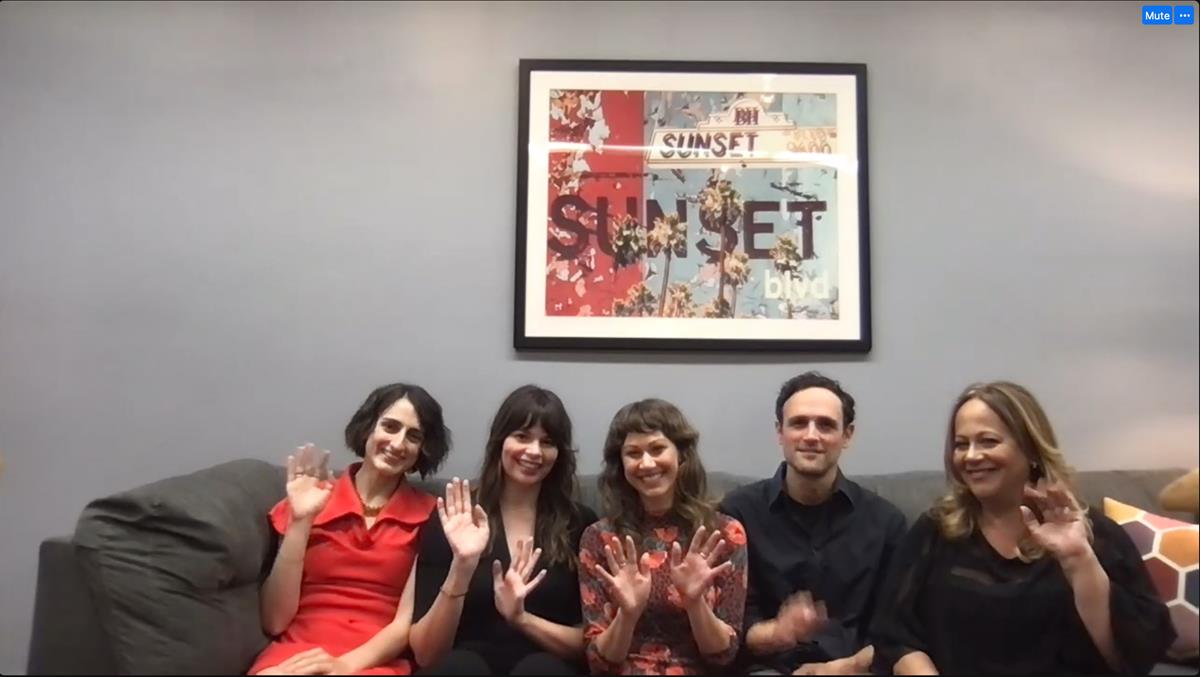 Editors Jocelyne Chaput and Erin Casper, director Sara Dosa, and producers Shane Boris and Ina Fichman during the Q&A session following the virtual premiere of “Fire of Love.” Cr: Sundance Institute