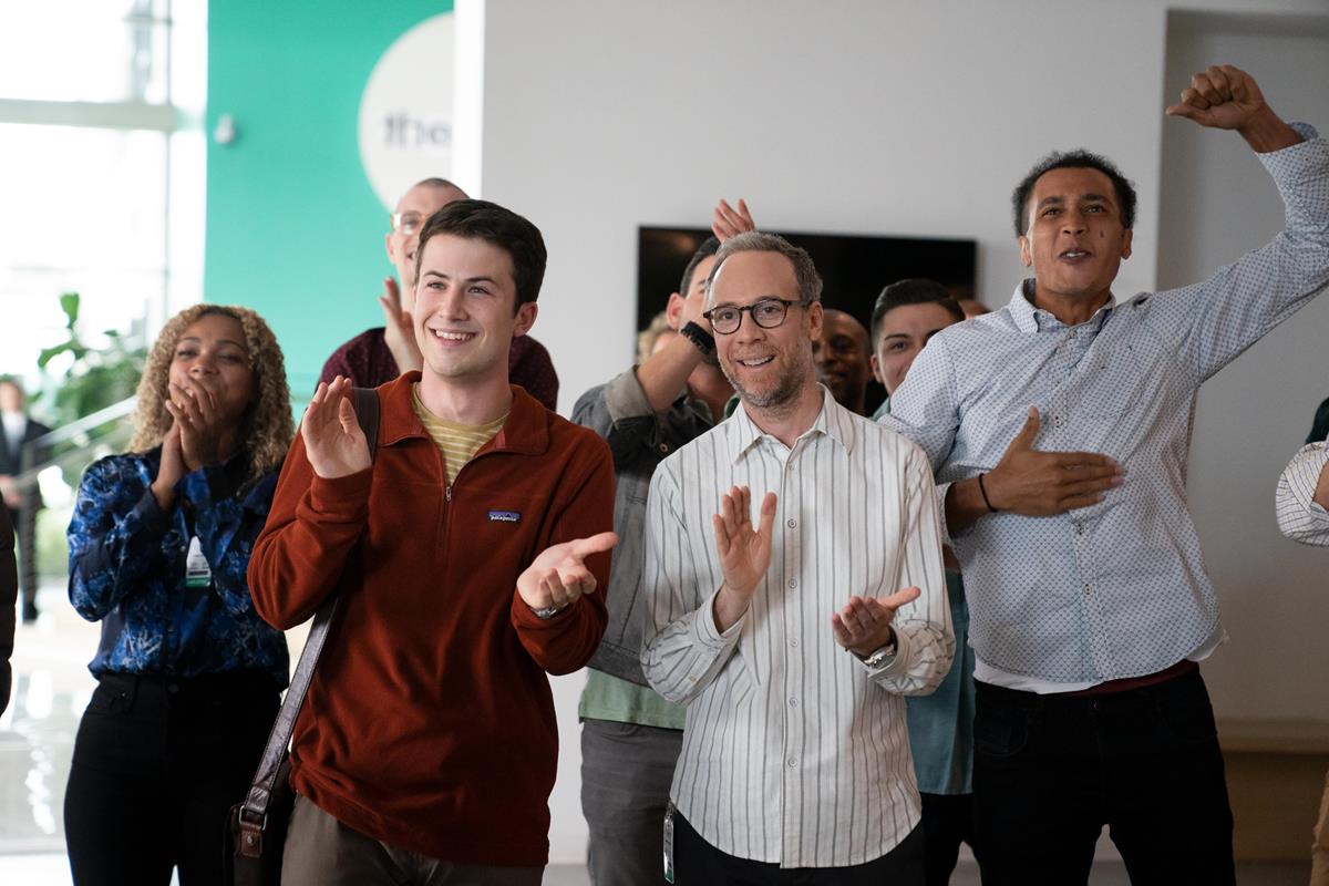 Dylan Minnette as Tyler Shultz and Kevin Sussman as Mark Roessler in episode 5 of “The Dropout.” Cr: Beth Dubber/Hulu