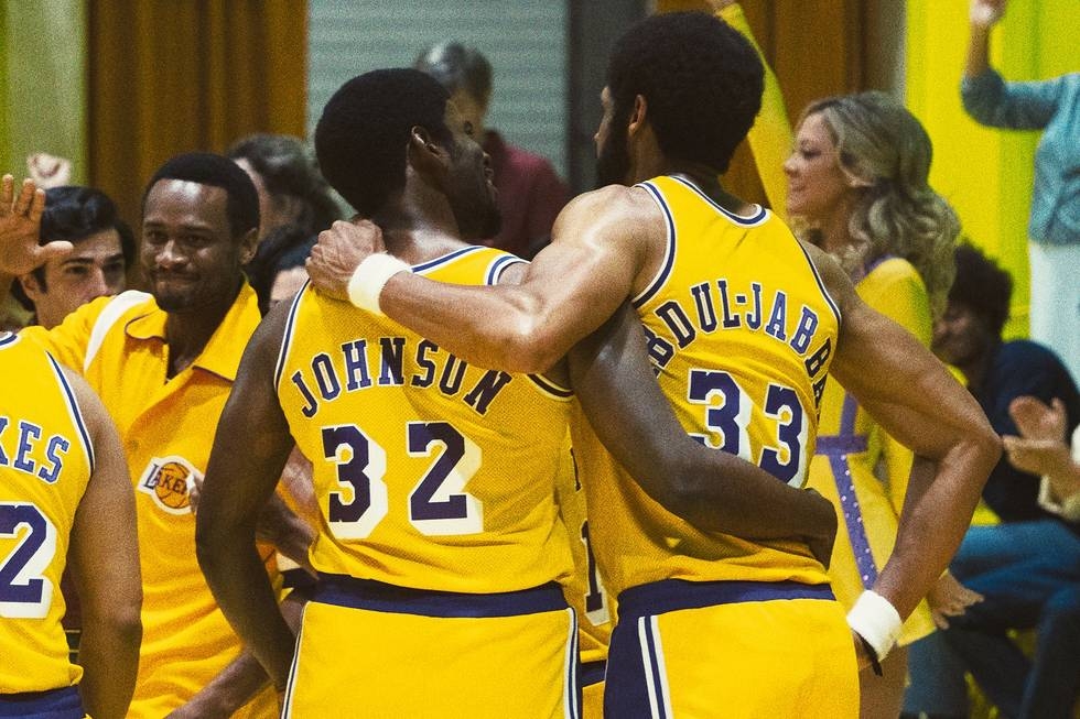 Quincy Isaiah as Magic Johnson and Solomon Hughes as Kareem Abdul-Jabbar in episode 10 of “Winning Time: The Rise of the Lakers Dynasty.” Cr: Warner Media