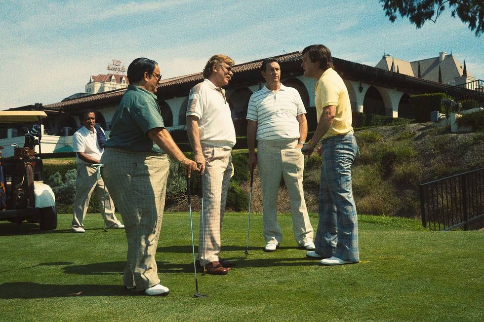 Stephen Adly Guirgis as Frank Mariani, John C. Reilly as Jerry Buss, Brett Cullen as Bill Sharman, and Jason Clarke as Jerry West in season 1 episode 1 of “Winning Time: The Rise of the Lakers Dynasty.” Cr: Warrick Page/Warner Media