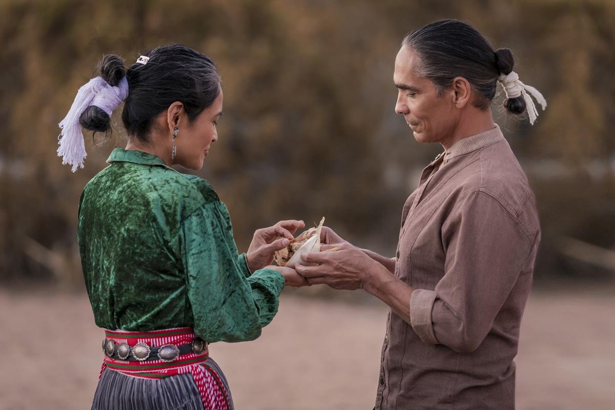 Zahn McClarnon as Joe Leaphorn and Deanna Allison as Emma Leaphorn in season 1 of “Dark Winds.” Cr: AMC