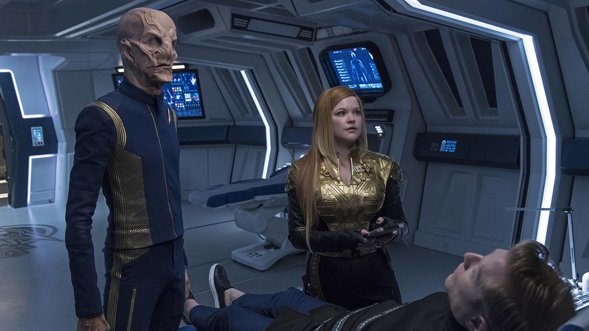 Doug Jones as Saru and Mary Wiseman as Cadet Sylvia Tilly in episode 11 of “Star Trek: Discovery.” Cr: Ben Mark Holzberg /Paramount+