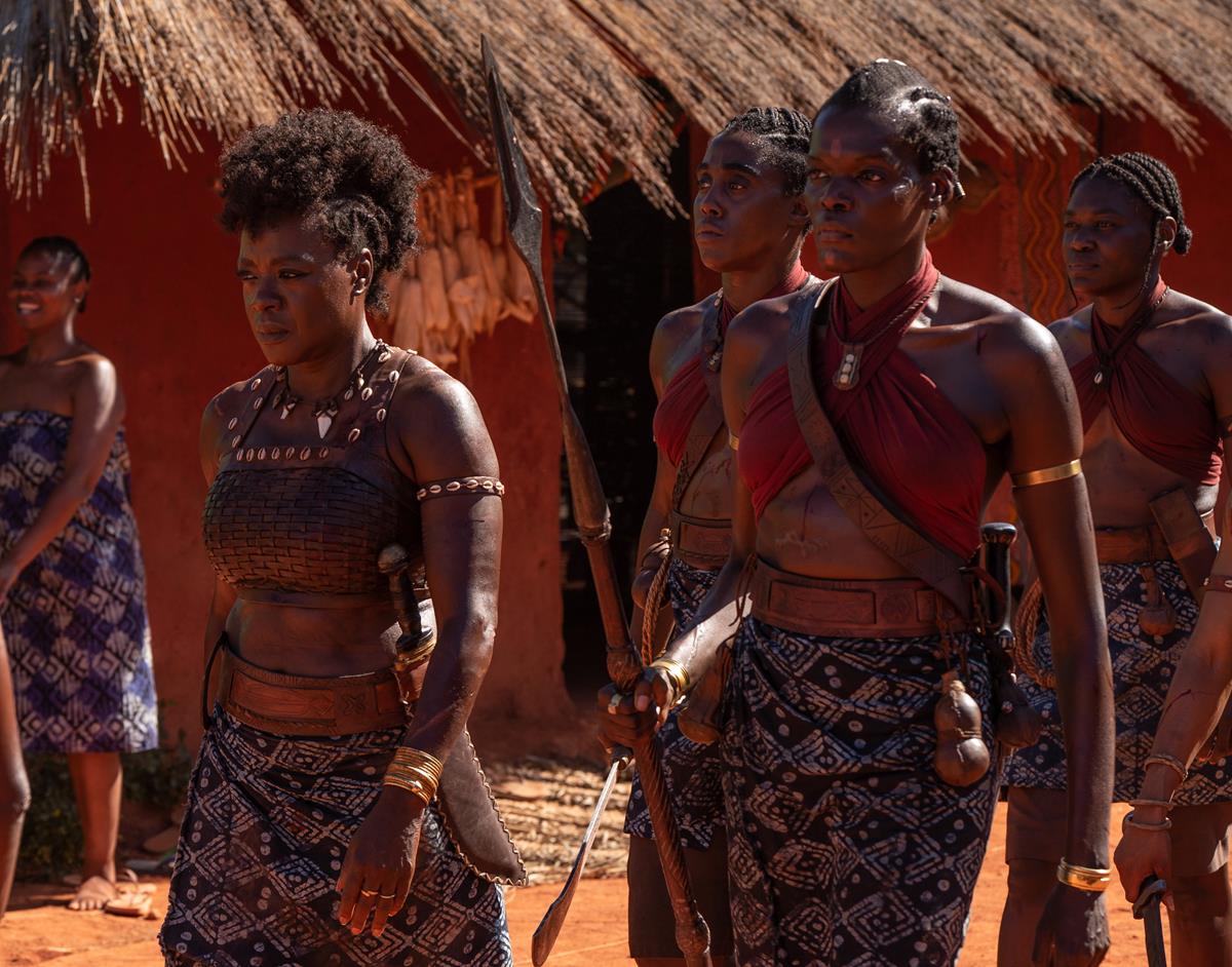 Viola Davis as Nanisca, Shelia Atim as Amenza, Lashana Lynch as Izogie in director Gina Prince-Bythewood’s “The Woman King.” Cr: Ilze Kitshoff/Sony