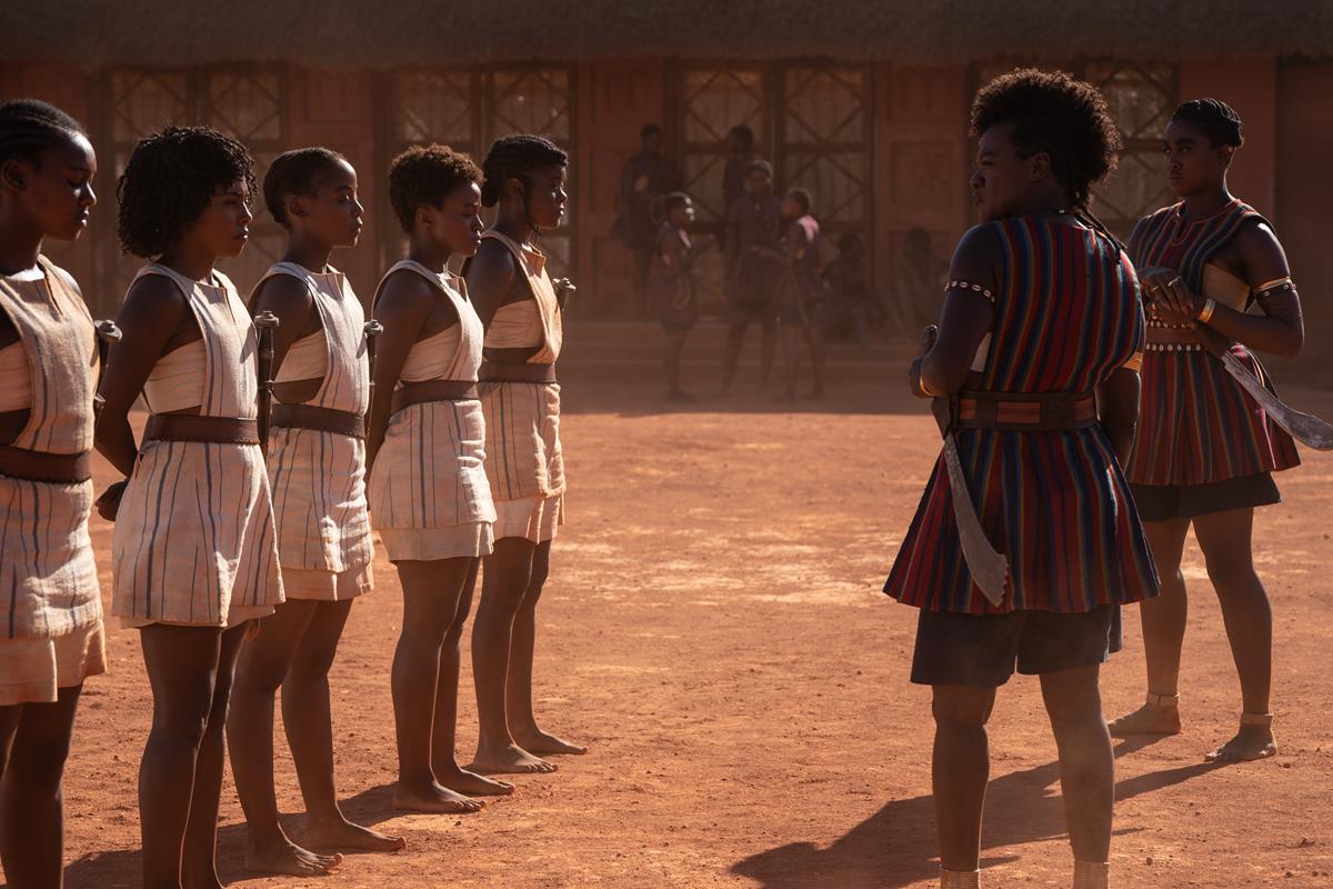 Viola Davis as Nanisca and Lashana Lynch as Izogie in director Gina Prince-Bythewood’s “The Woman King.” Cr: Ilze Kitshoff/Sony