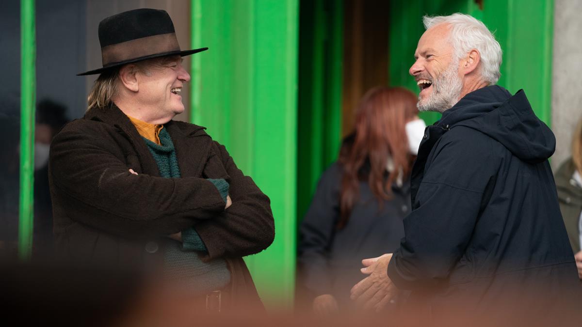 Brendan Gleeson and writer-director Martin McDonagh on the set of “The Banshees of Inisherin.” Cr: Aidan Monaghan/Searchlight Pictures