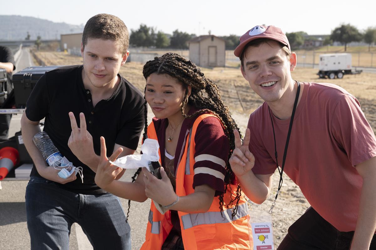 Will Merrick, Storm Reid and Nicholas D. Johnson on the set of “Missing.” Cr: Screen Gems Temma Hankin