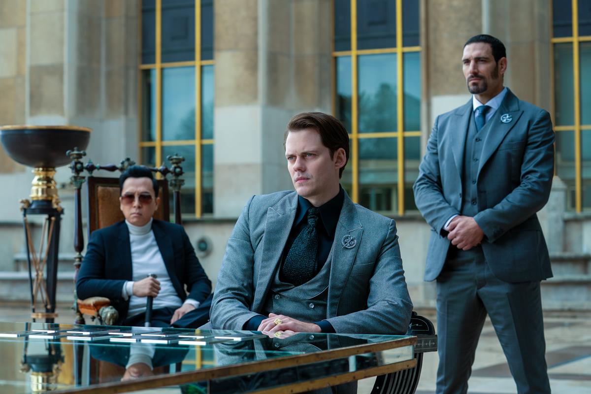 Donnie Yen as Caine, Bill Skarsgård as Marquis and Marko Zaror as Chidi in “John Wick: Chapter 4.” Cr: Murray Close/Lionsgate